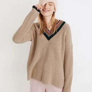 Madewell Tipped Forrest V-Neck Sweater Size XXS Wool Blend